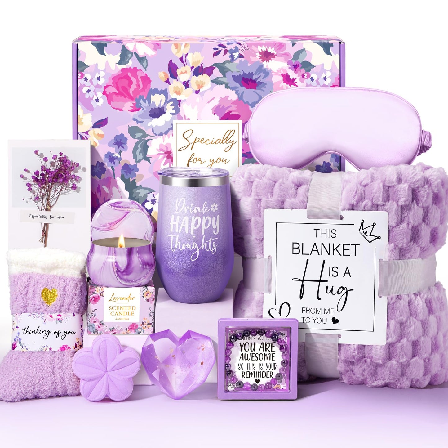 Mothers Day Gift for Mom Her BFF Sister Wife Girlfriend, Gift Baskets for Women, Unique Birthday Gifts for Women Best Friend, Self Care Gift Get Well Soon Basket, Lavender Relaxing Care Package