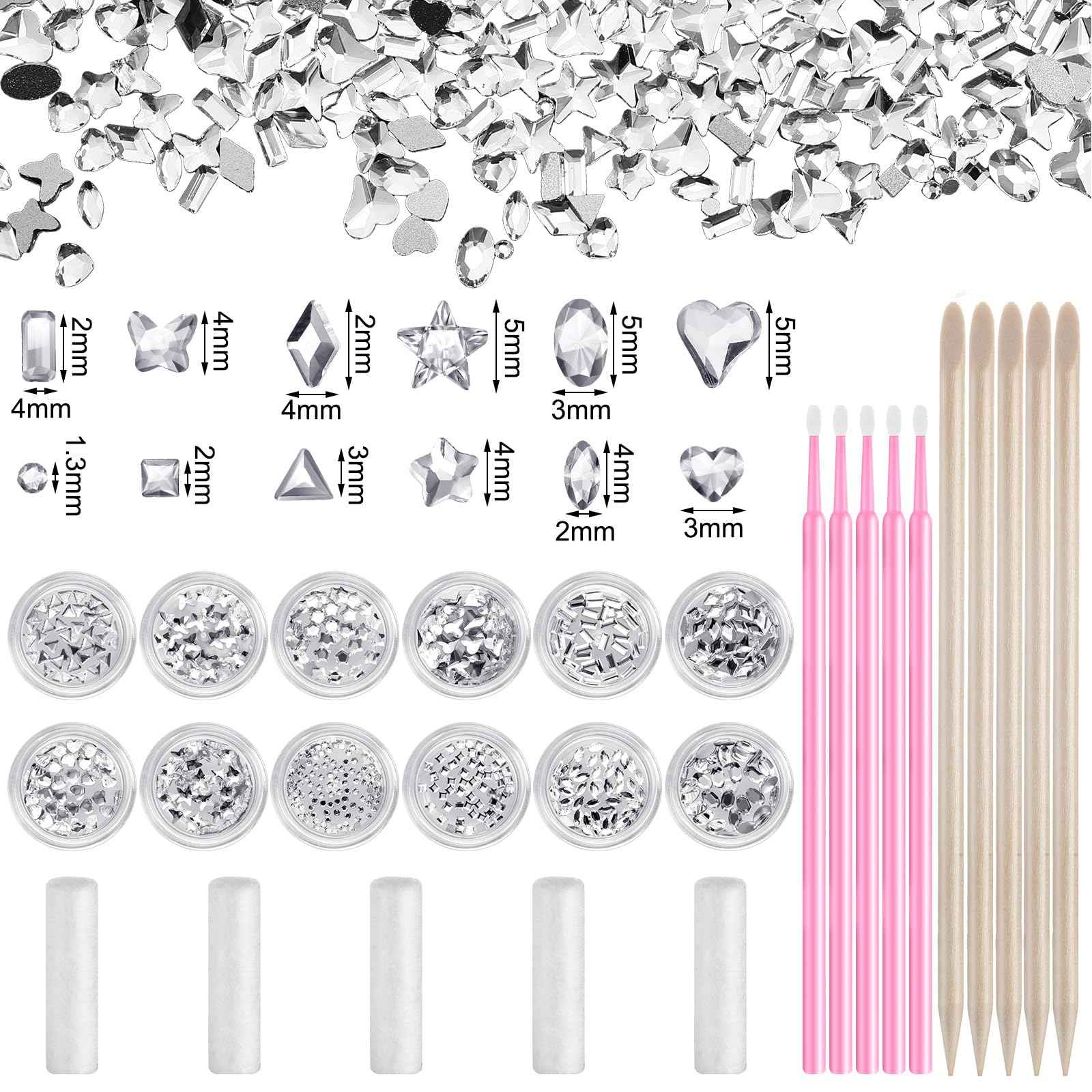 Leelosp 480 Pcs Tooth Gem Kit DIY Teeth Crystals Jewelry Fashionable Teeth Gems Kit Artificial Crystal Tooth Reflective Ornaments (Without Glue) (White)
