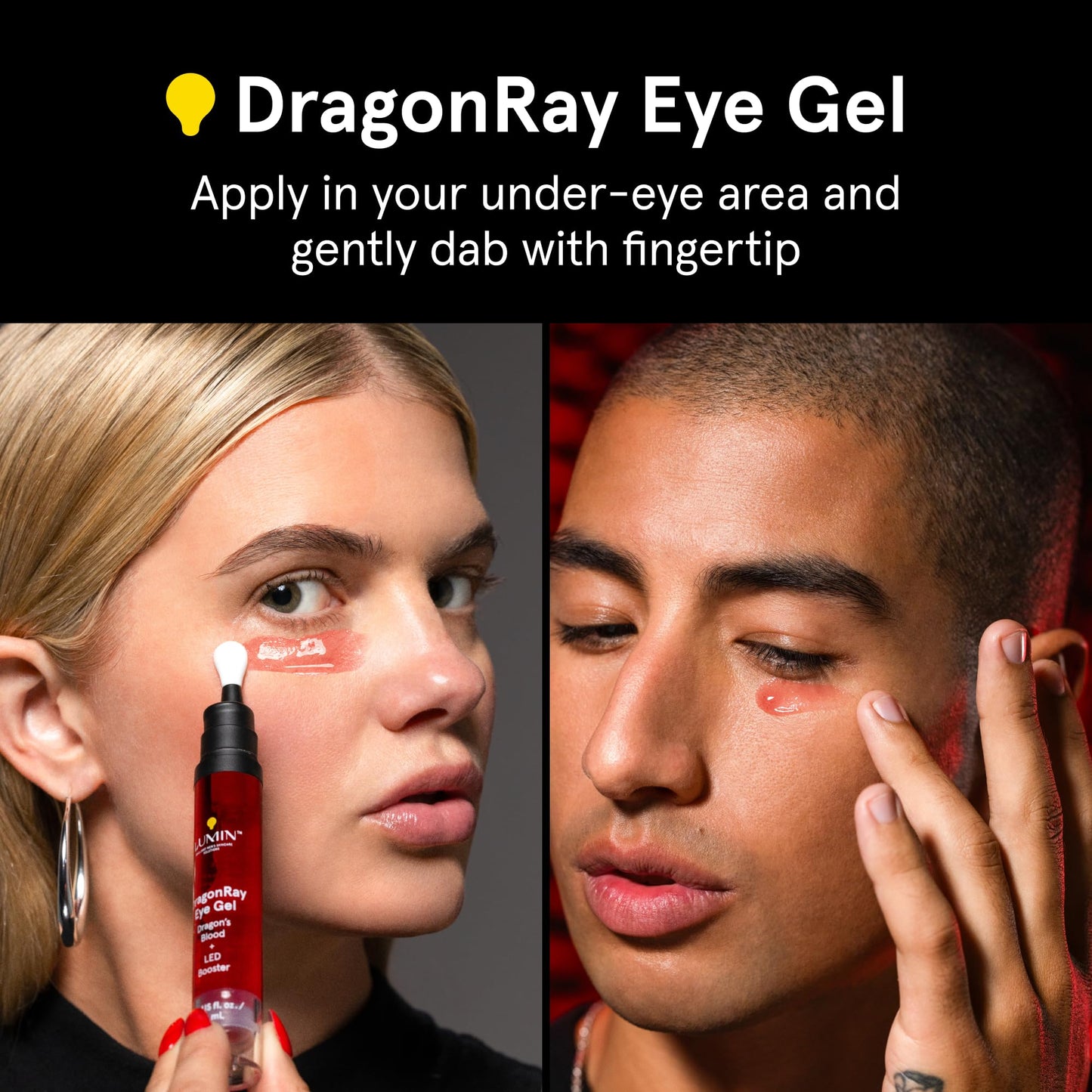 Lumin DragonRay Eye Gel for Red Light Therapy, Dark Circles Under Eye Treatment & Puffiness, Under Eye Serum with Copper Tripeptides, Hyaluronic Acid & Caffeine, Anti-Aging, Vegan, 0.51oz (15ml)