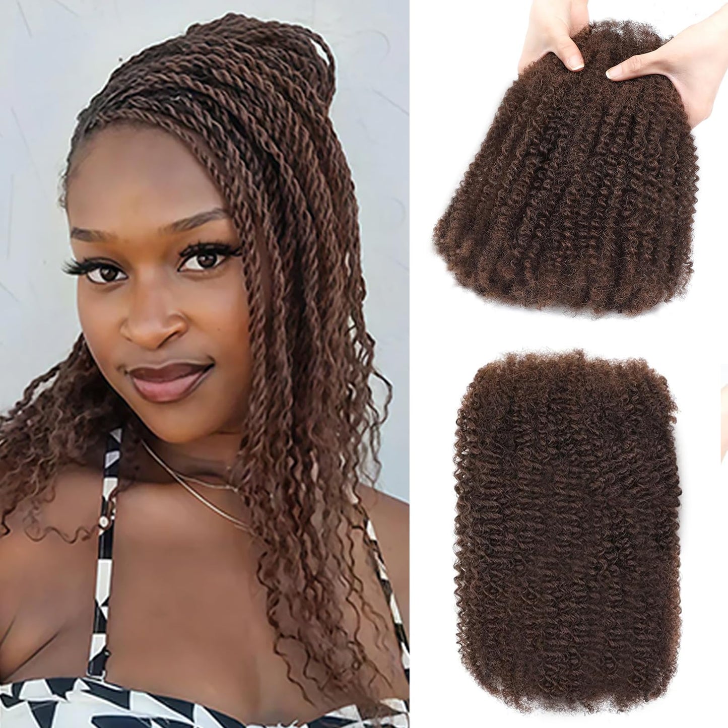 Afro Kinkys Bulk Human Hair for Dreadlocks Extensions Repair Locs, Twist Braiding Afro Kinky Human Hair for Locs Natural Black Color 18 inches 1 Pack 30 Gram（1B/18inch/30g）