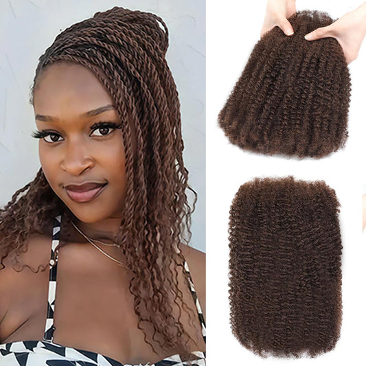 Afro Kinkys Bulk Human Hair for Dreadlocks Extensions Repair Locs, Twist Braiding Afro Kinky Human Hair for Locs Brown Color 20 inches 1 Pack 30 Gram（4#/20inch/30g）