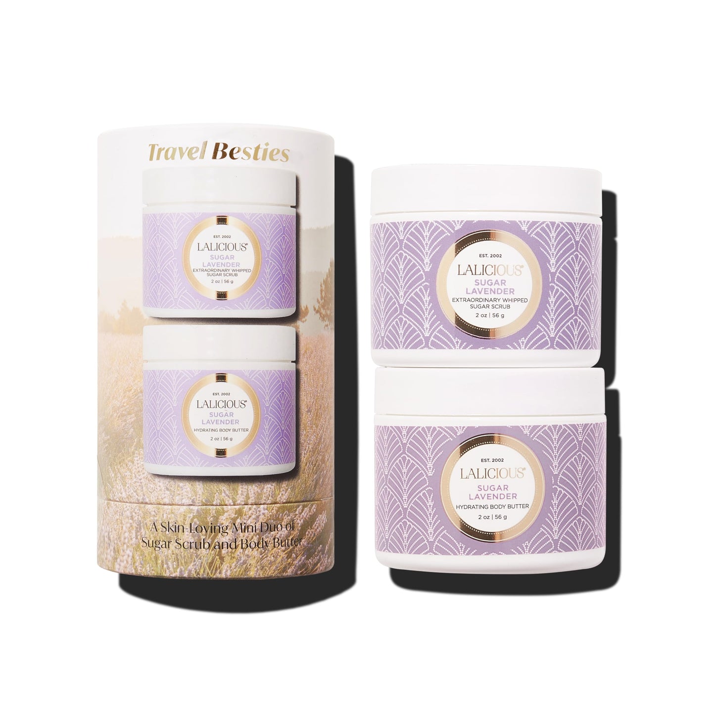 LALICIOUS Travel Besties Sugar Lavender Sugar Scrub 2oz & Body Butter 2oz