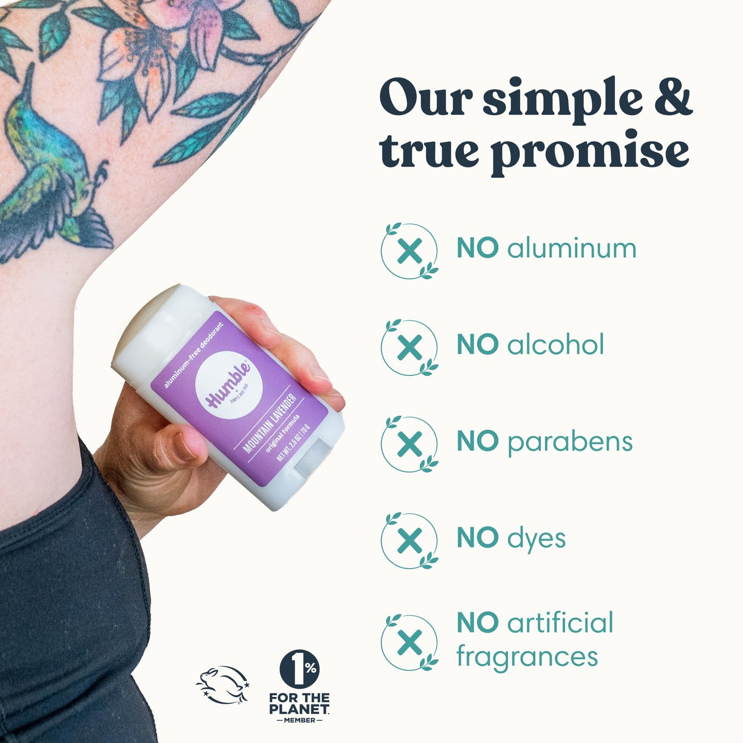 Humble Aluminum-Free Deodorant for Women & Men, Mountain Lavender - Clean & Fresh Natural Deodorant Stick with Essential Oils for Long-Lasting Odor Control - 3 Pack
