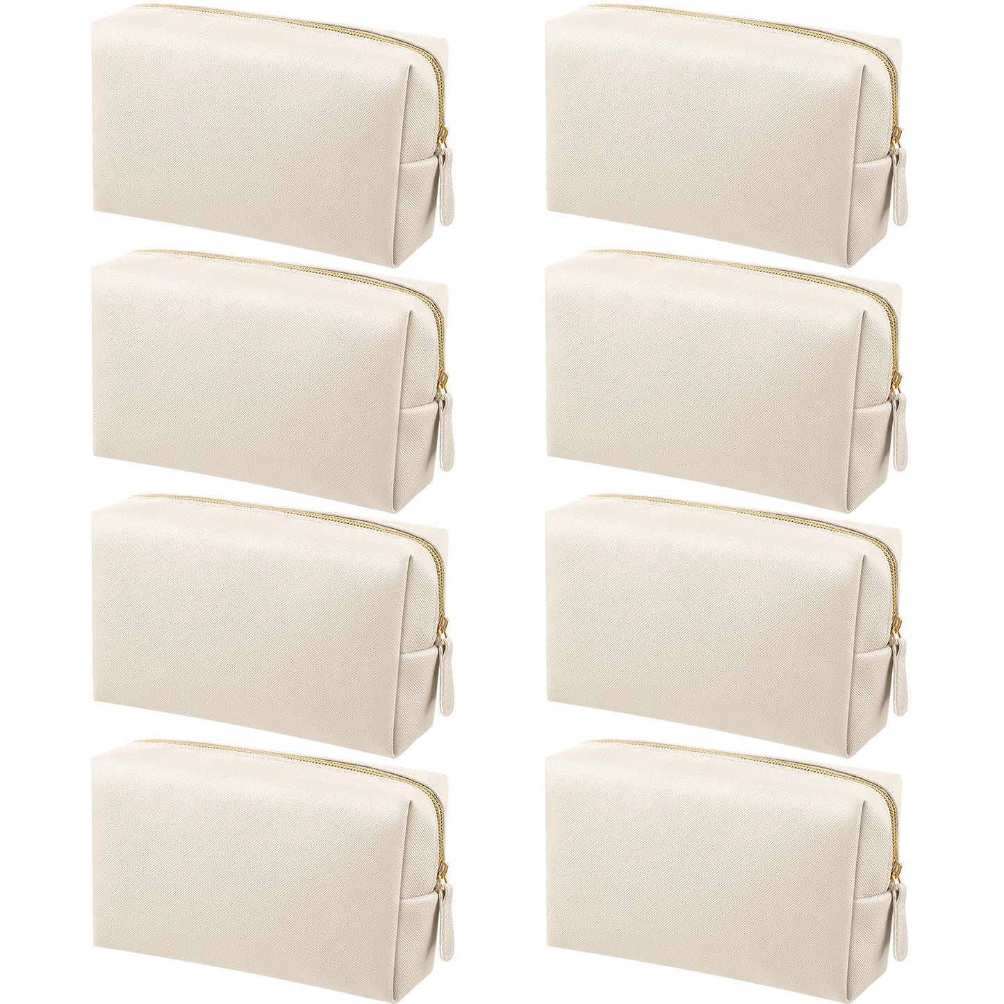 Dunzy 8 Pcs Makeup Bag Pu Leather Cosmetic Pouch Waterproof Small Toiletry Bag Portable Cosmetic Organizer Water Resistant Storage Purse for Lady Women Daily Storage Travel Organizer (Beige,Medium)