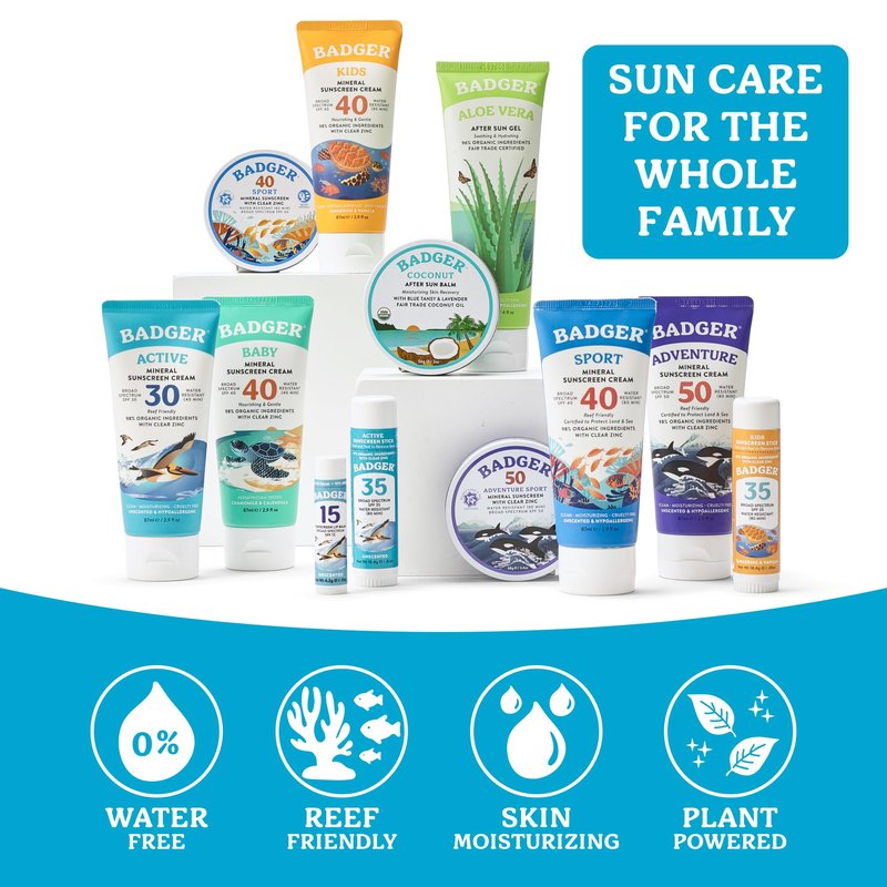 Badger Mineral Sunscreen Lip Balm SPF 15, Reef Safe, Zinc Oxide, Unscented, Travel Size, SPF Lip Balm Sunscreen Stick, .15 oz 4-Pack