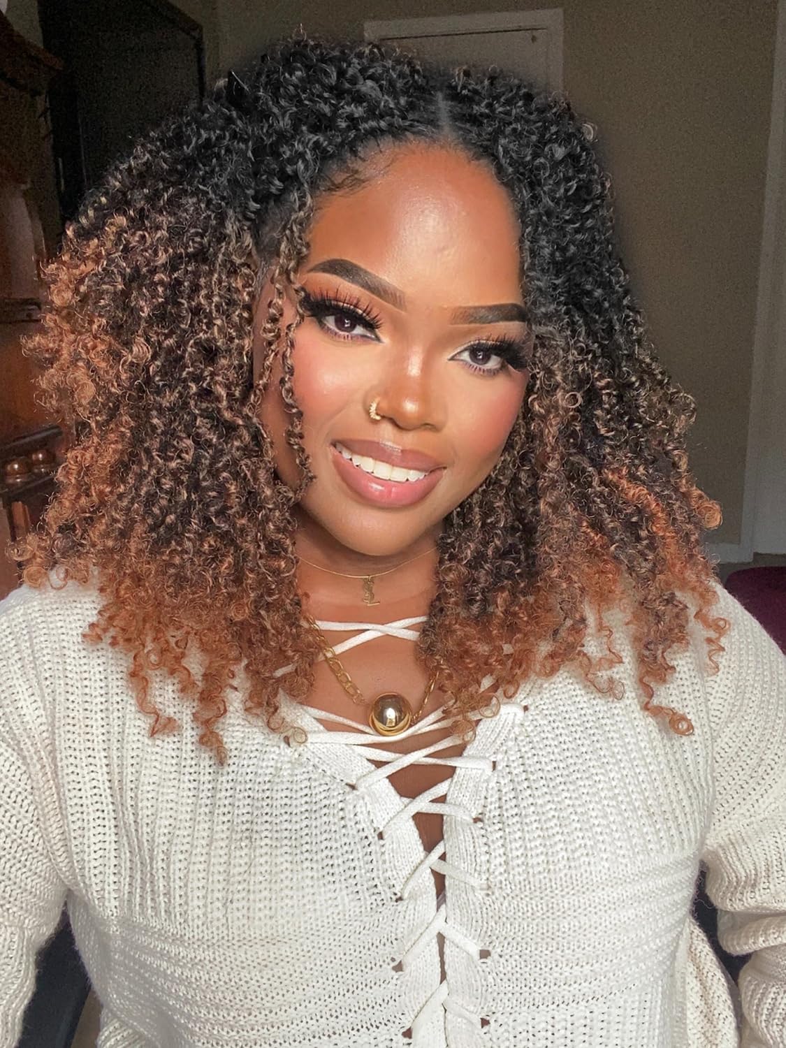 Spring Yanky Twist Crochet Hair for Women Pre Looped Passion Twist with Curly Ends 10 Inch 7 Packs Synthetic Mini Twist Hair Extensions, T1B/4/30