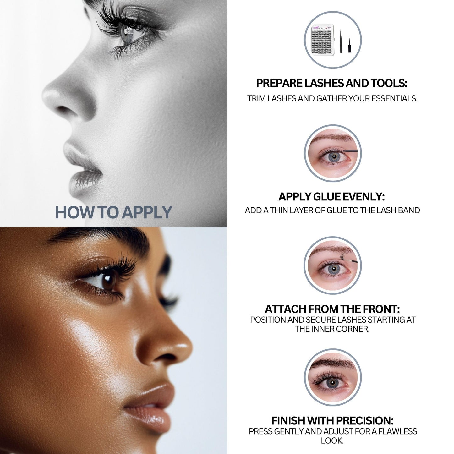 PARK SUNG HEE MIRACLE LASH DIY False Eyelashes, Lash Clusters, Lengthening Wisps 9mm-16mm Contact Lens Friendly, Easy to Apply, Reusable Strip Lashes (E1-220, 16mm), Black