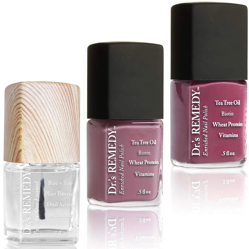 Dr's Remedy Nail Polish Kit - Non-Toxic Organic Trio with Strengthener | Brilliant Berry, Brave Berry, Mindful Mulberry