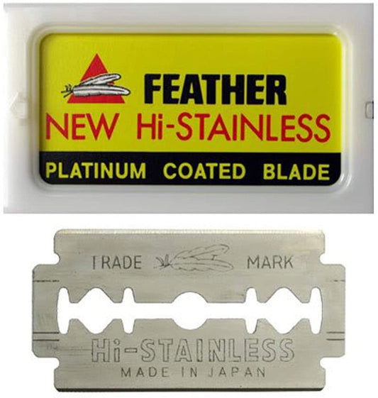 Feather Double Edge Safety Razor Blades - (50 Count) - Platinum Coated Hi-Stainless Steel Razor Blades - Fits Most Safety Razors - Super Sharp for Close Shaves - Made in Japan