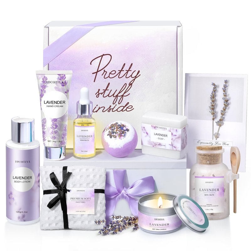 Gifts for Women, Birthday Gifts for Women, 9pc Lavender Bath and Body Gifts Set, Self Care Gifts Spa Gifts Basket, Relaxing Bath Sets for Mom, Girlfriend, Sister, Female Friends, Coworker