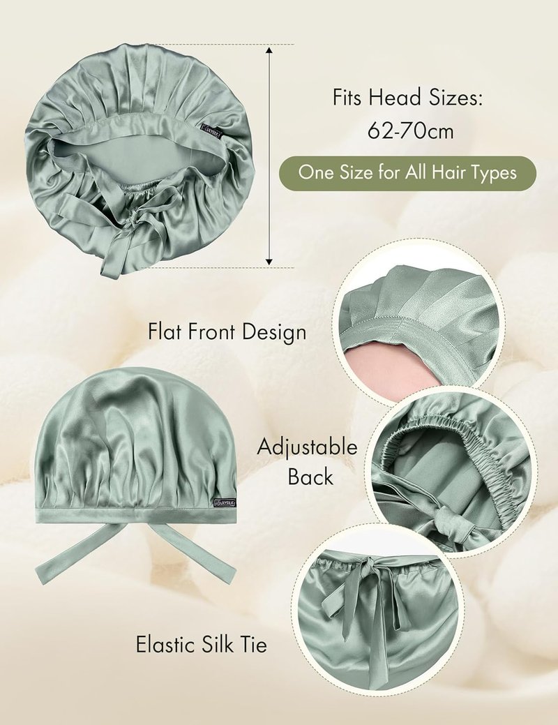 LilySilk 100% Mulberry Silk Bonnet - Adjustable Sleep Cap for Hair Protection | Avocado Green
