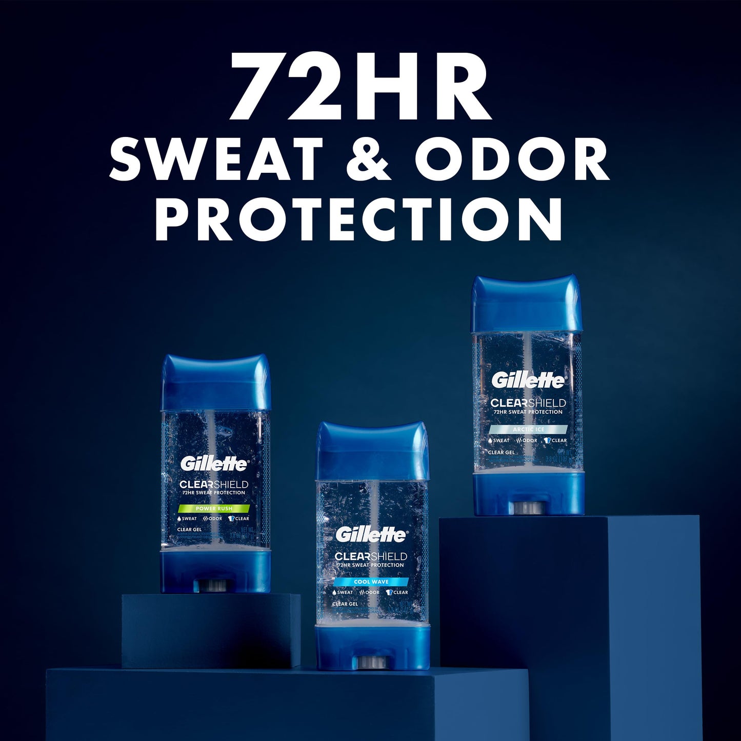 Gillette Antiperspirant and Deodorant for Men, 72hr Sweat & Odor Protection, Long Lasting Freshness, Anti-White Mark Technology, Clear Gel, Power Rush Scent, 3.8 oz (Pack of 3)