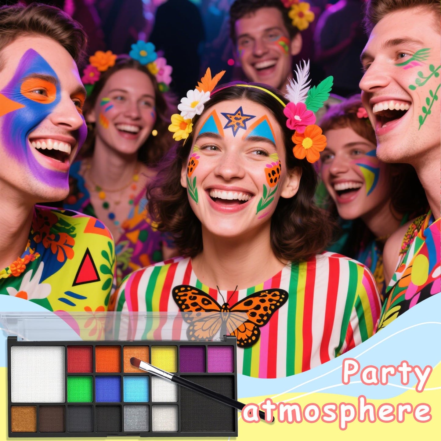 Catephe Face Painting Kit for Kids, 18 Colors Body Paint Set With Brushes, Body Makeup Kit for Makeup Parties, Halloween