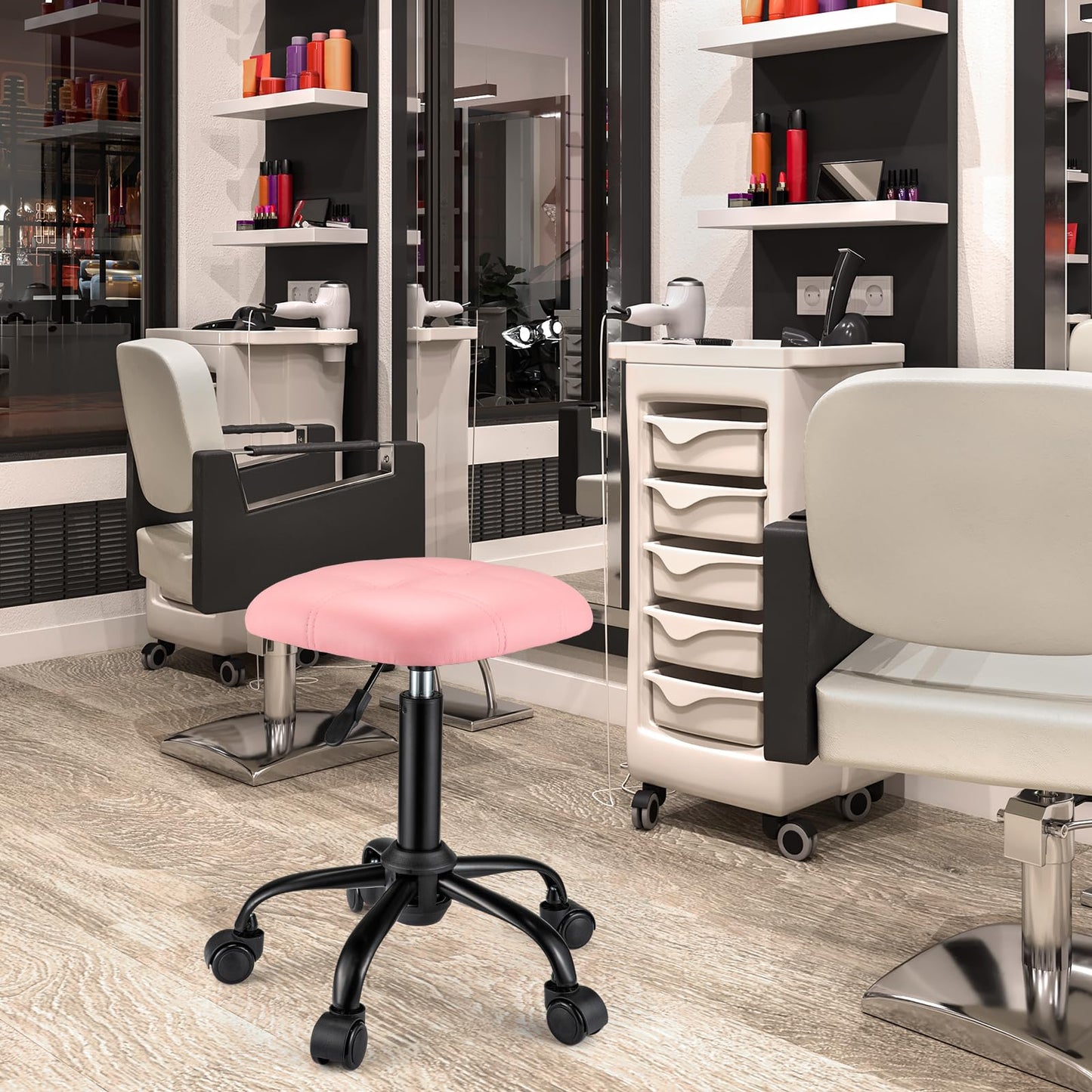 FNZIR Square Rolling Stool with Wheels Height Adjustable Swivel Stools Office Chair