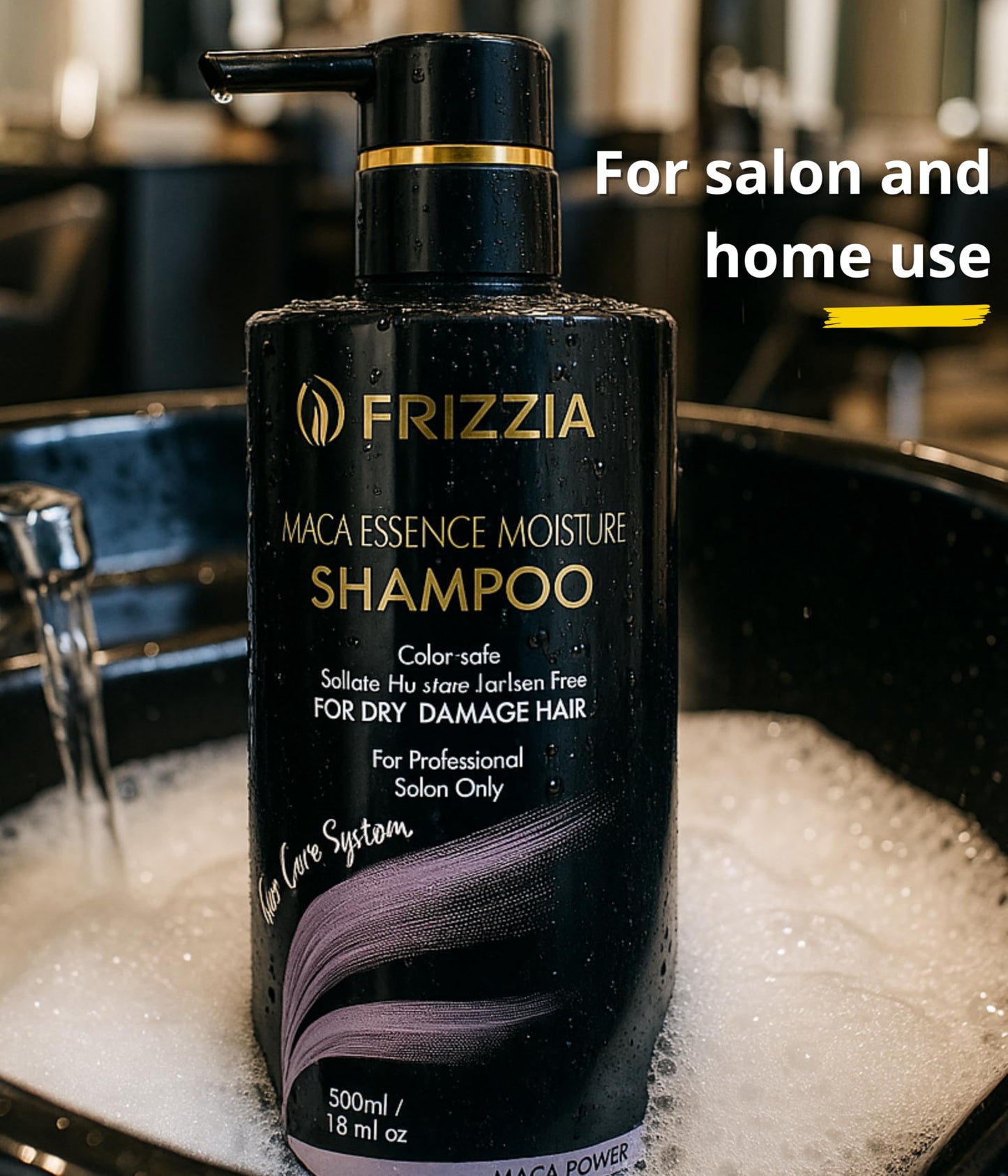 Frizzia PROFESSIONAL Shampoo with Maca, Argan and Vegetable Collagen | Repairs and Strengthens Damaged Hair | Opens Cuticles, Softens and Nourishes All Hair Types | 500ml