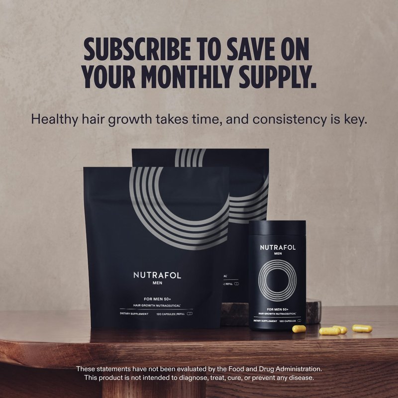 Nutrafol Men 50+ Hair Growth Supplements, Clinically Tested for Visibly Thicker Hair and Scalp Coverage, #1 Dermatologist-Recommended Hair Growth Supplement Brand - 2 Month Supply, 2 Refill Pouches
