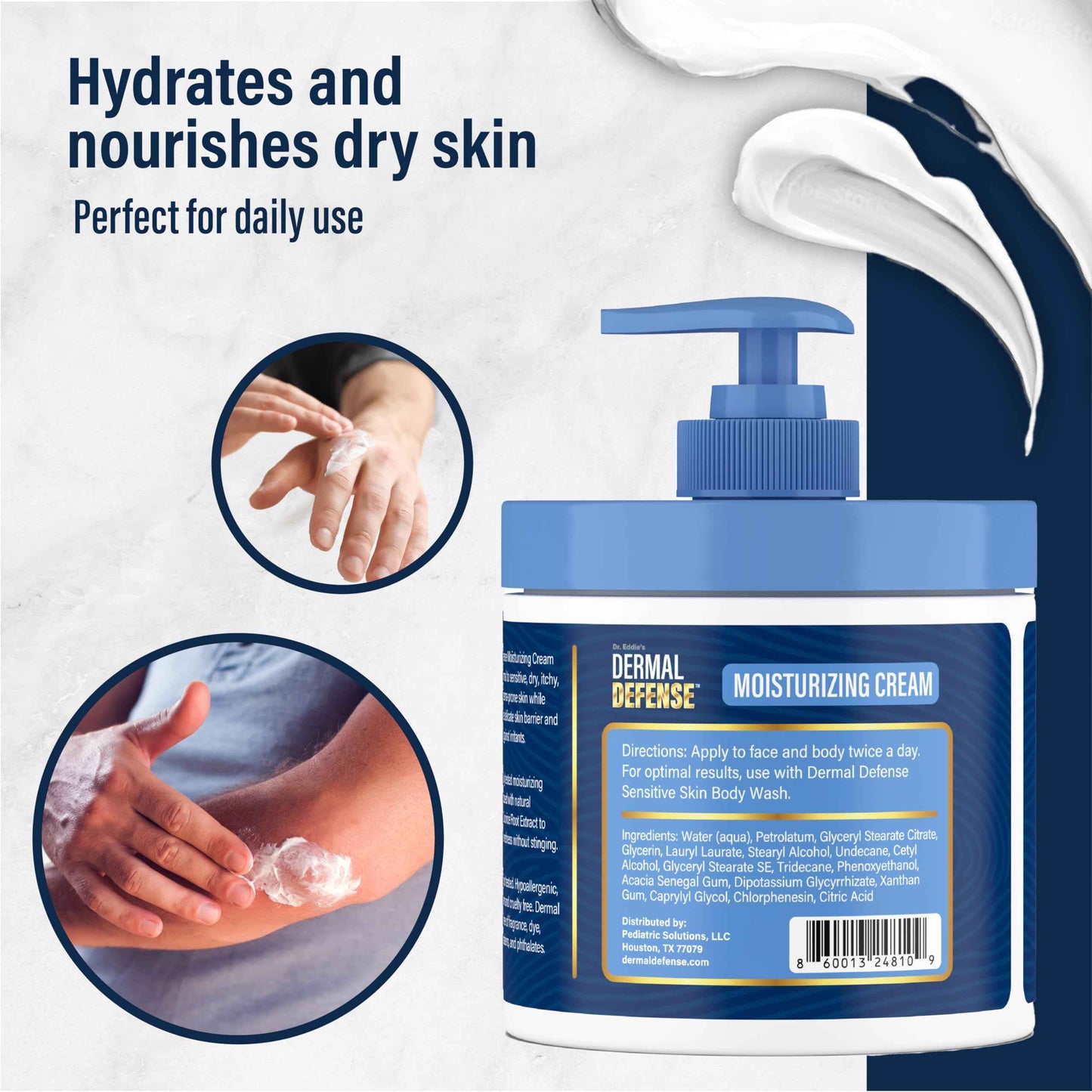 Dr. Eddie's Dermal Defense Moisturizing Cream - Face and Body Moisturizer for Dry Skin, Daily Cream for Sensitive Skin Care, Ultra Moisturizing Eczema Cream for Men and Women - 12 fl oz