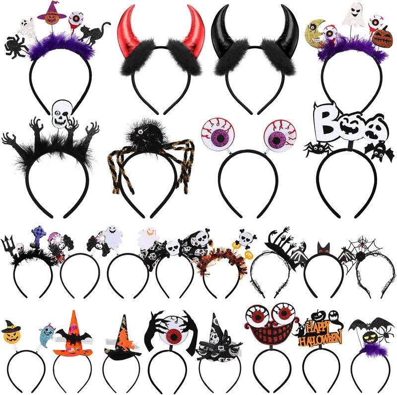 Halloween Headbands for Women - Witch Hat, Spiderweb, Bat & Ghost Props | 24 Pcs Classic Costume Accessories