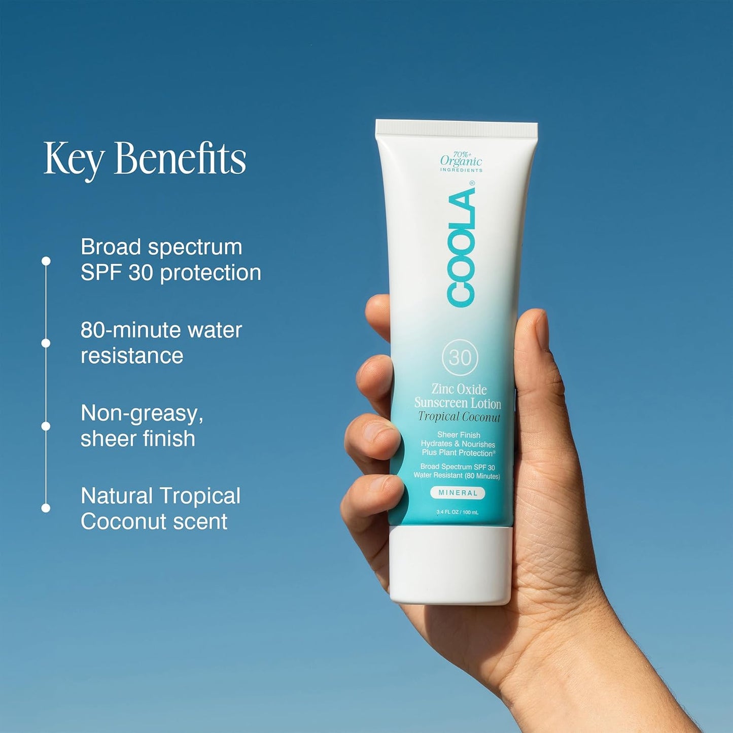 COOLA Organic Mineral Sunscreen - Broad Spectrum SPF 30 Body Lotion | Tropical Coconut Scent for Daily Skin Protection