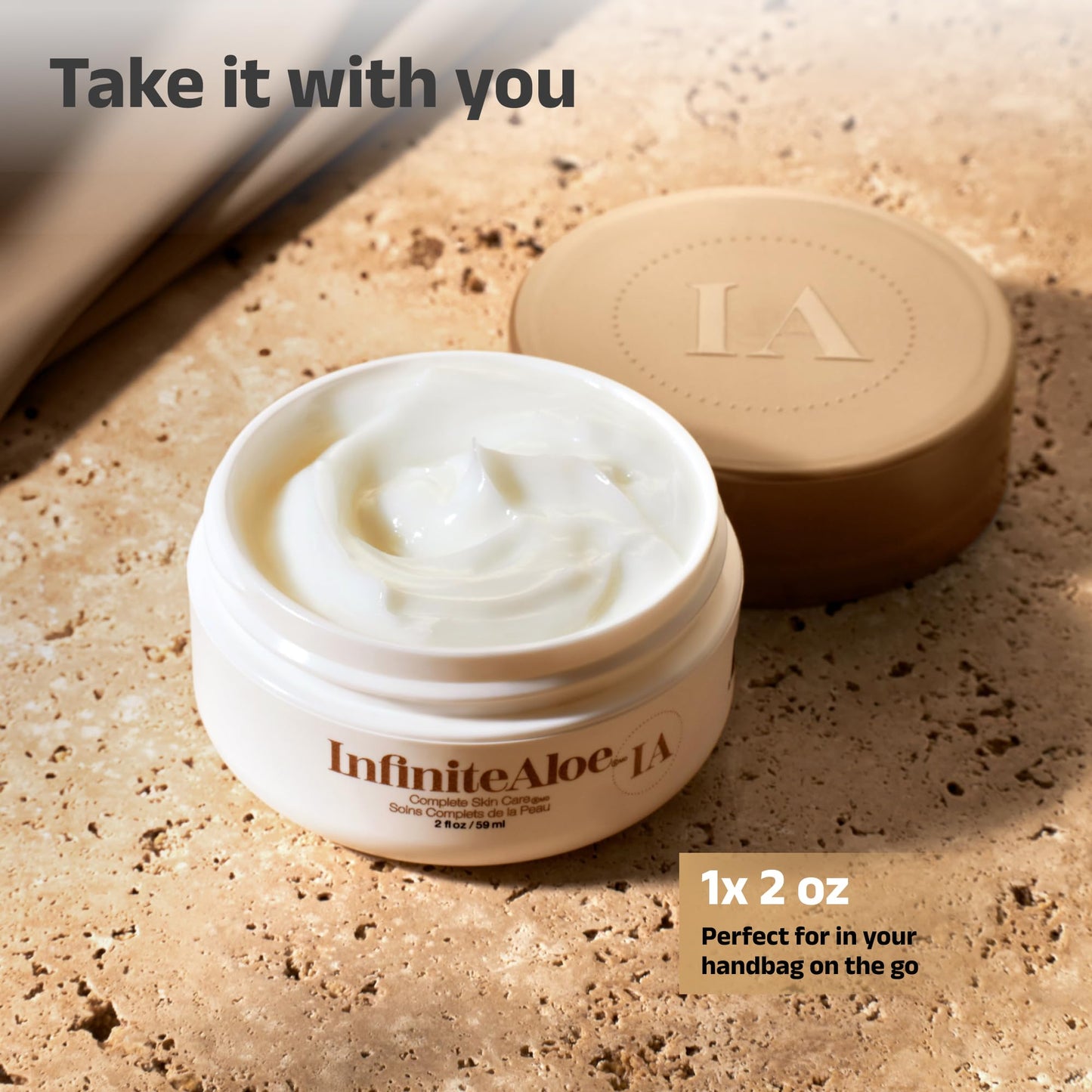 InfiniteAloe Complete Skin Care, Aloe Vera Powered Face and Body Cream for Dry Skin Relief, Fragrance Free - Small Jar 2 oz