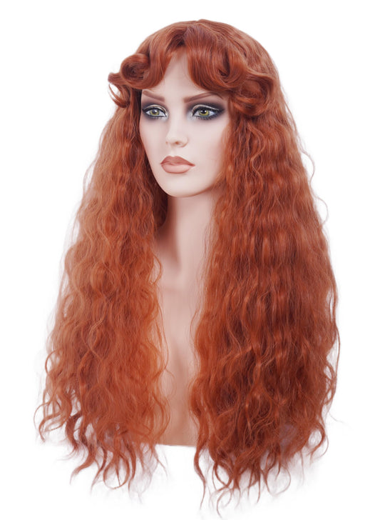 Gerulyss Long Ginger Wig for Women Retro Copper Red Curly Wig with bangs Auburn Vintage Wig for Halloween,Daily Use