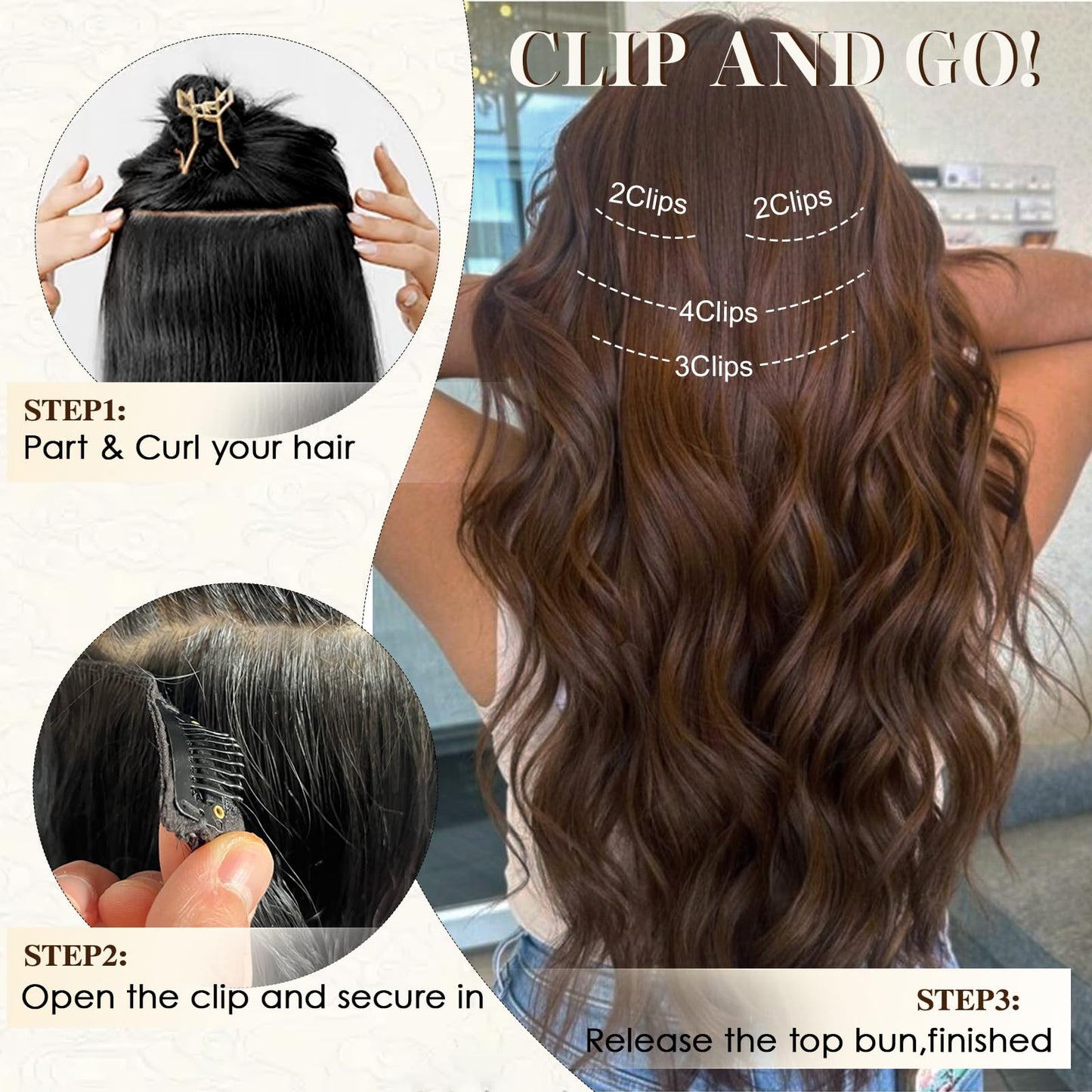 DOULKIKE Clip In Hair Extensions 22 Inch Wavy 4PCs Heat Resistant Synthetic Set (200g Thick) for Daily Use, Undetectable Volume Tangle Free #9 Color