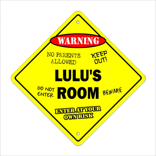 Lulu's Room Sign Crossing Zone Xing | Indoor/Outdoor | 12" Tall Kids Bedroom Decor Door Children's Name boy Girl