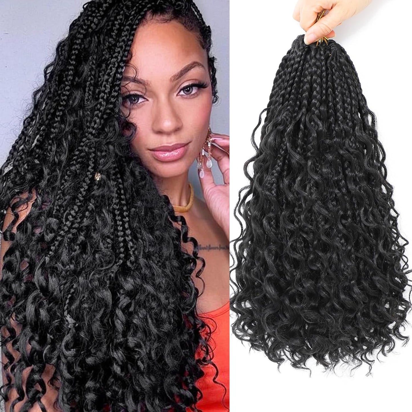 Boho Crochet Braids - 18 Inch Pre-Looped Goddess Box Braids | Curly Ends for Black Women