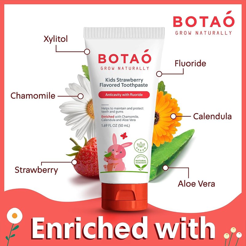 Kids Toothpaste - Natural Strawberry Anticavity Fluoride Formula | EWG Verified, Vegan, SLS Free, Safe to Swallow (3-Pack)