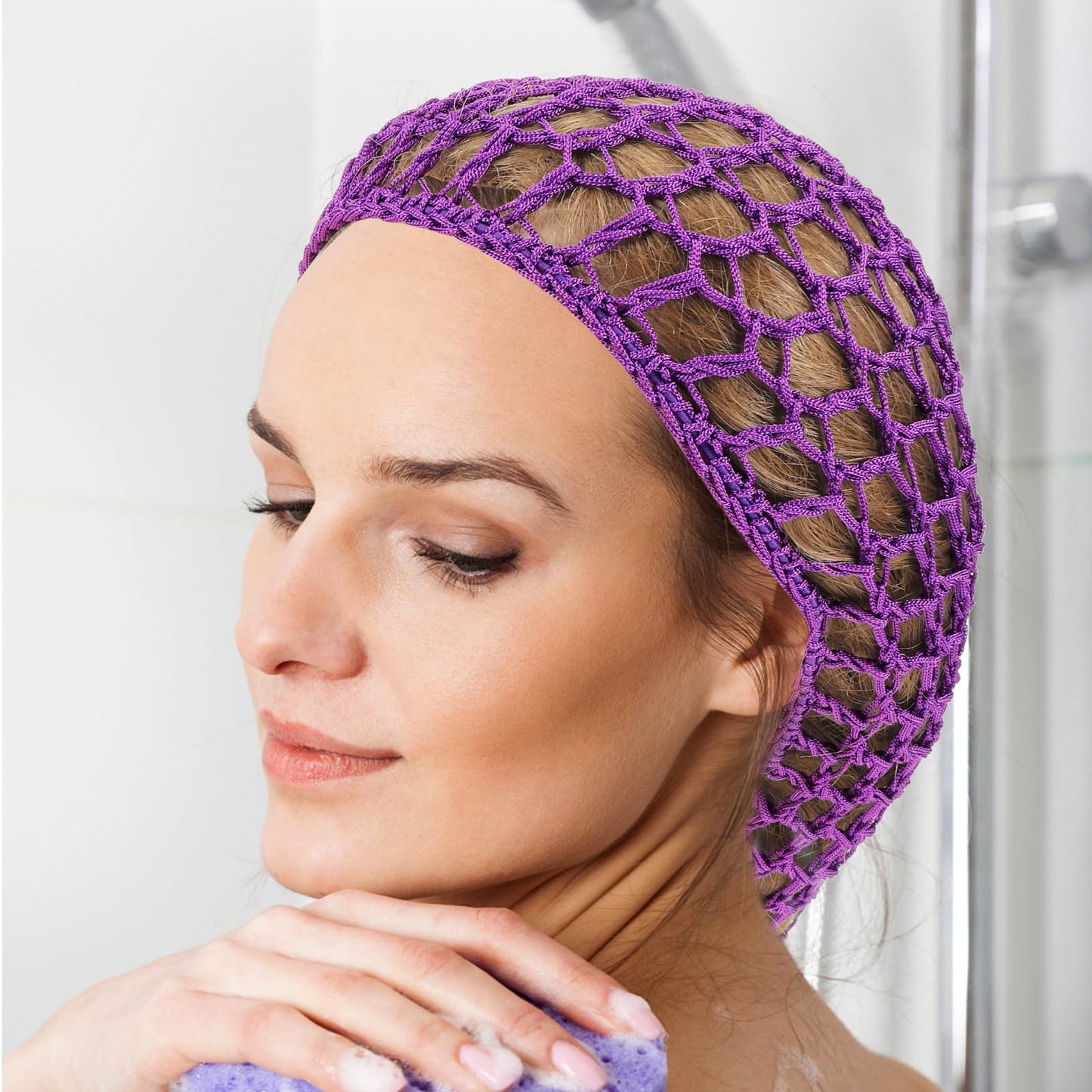 2 Pack Long Sleeping Hat Mesh Hair Protector Stretchy Crochet Net Cap Comfortable Fit 11.81X11.02 Inch Durable Night Hair Net for