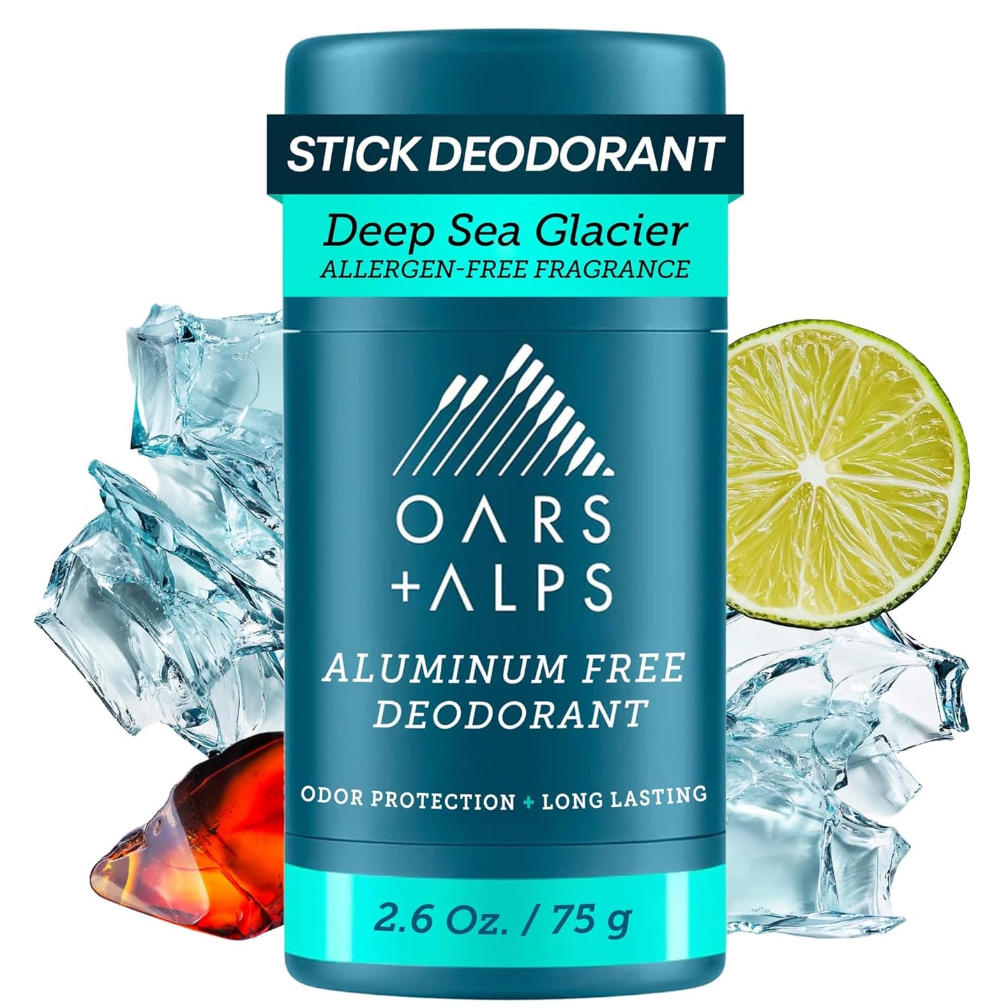 Aluminum Free Deodorant for Men - Long Lasting Odor Protection | Clear, Anti-Chafing, Deep Sea Glacier, 2.6oz