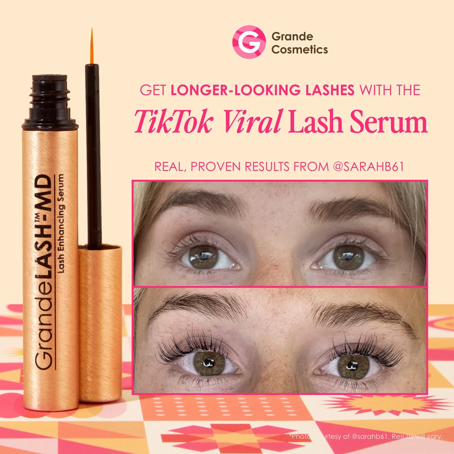 Grande Cosmetics GrandeLASH-MD Lash Enhancing Serum - Peptide & Vitamin Infused Formula for Longer, Thicker, Fuller Looking Lashes - Ophthalmologist Tested, Cruelty-Free, 3 Month Supply (2mL)