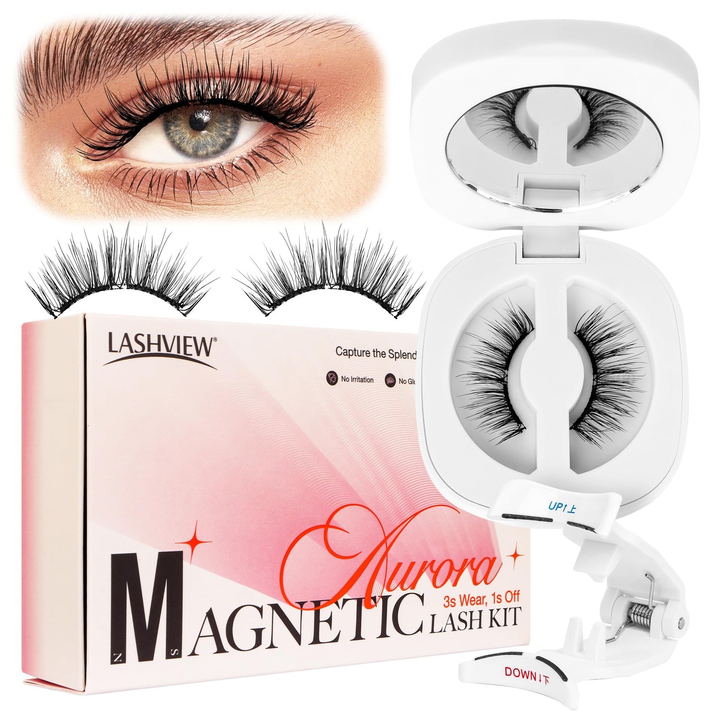 LASHVIEW Magnetic Eyelashes Natural Look, Reusable Magnetic Lashes with Applicator, No Glue Needed, Windproof & Waterproof,Comfort RCM01-1