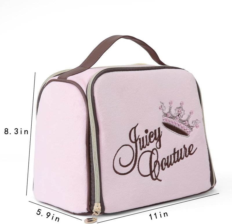 Juicy Couture Pink Makeup Bag - Vintage Velour Organizer with Rhinestone Crown | Travel Essentials