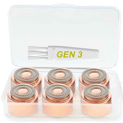 Generation 3 Replacement Heads for NEW Finishing Touch Flawless Facial Hair Remover Gen 3 - Double Precision Enhanced Floating Blades Heads for Flawless Gen 3, PACK of 6, w/Storage Case & Clean Brush