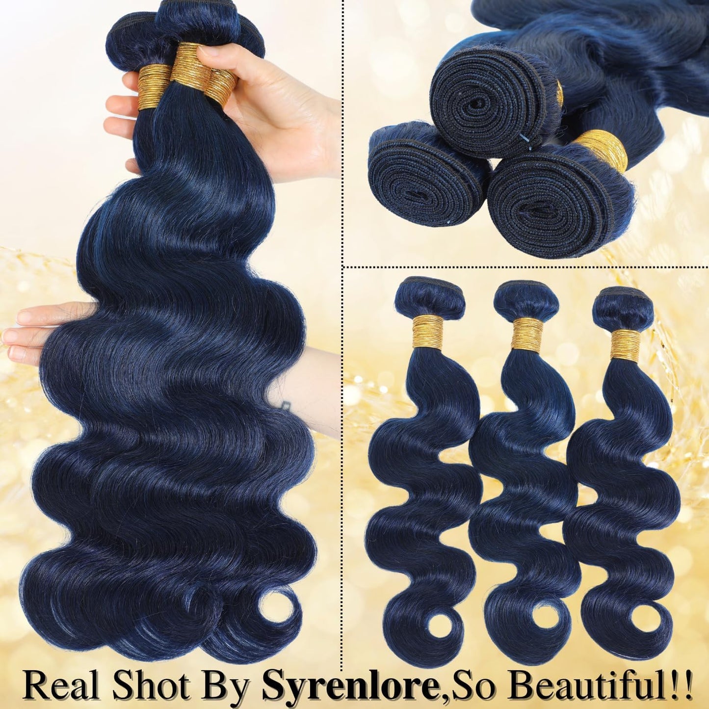Syrenlore Dark Blue Human Hair Bundles, 12A 100% Brazilian Virgin Hair Body Wave Bule Colored Quick Weave Sew In Single Bundle 13 Inch