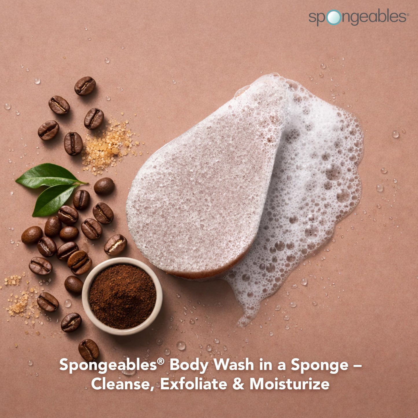 Spongeables Anti Cellulite Body Wash in a 20+ Wash Sponge, Coffee, 3 Count