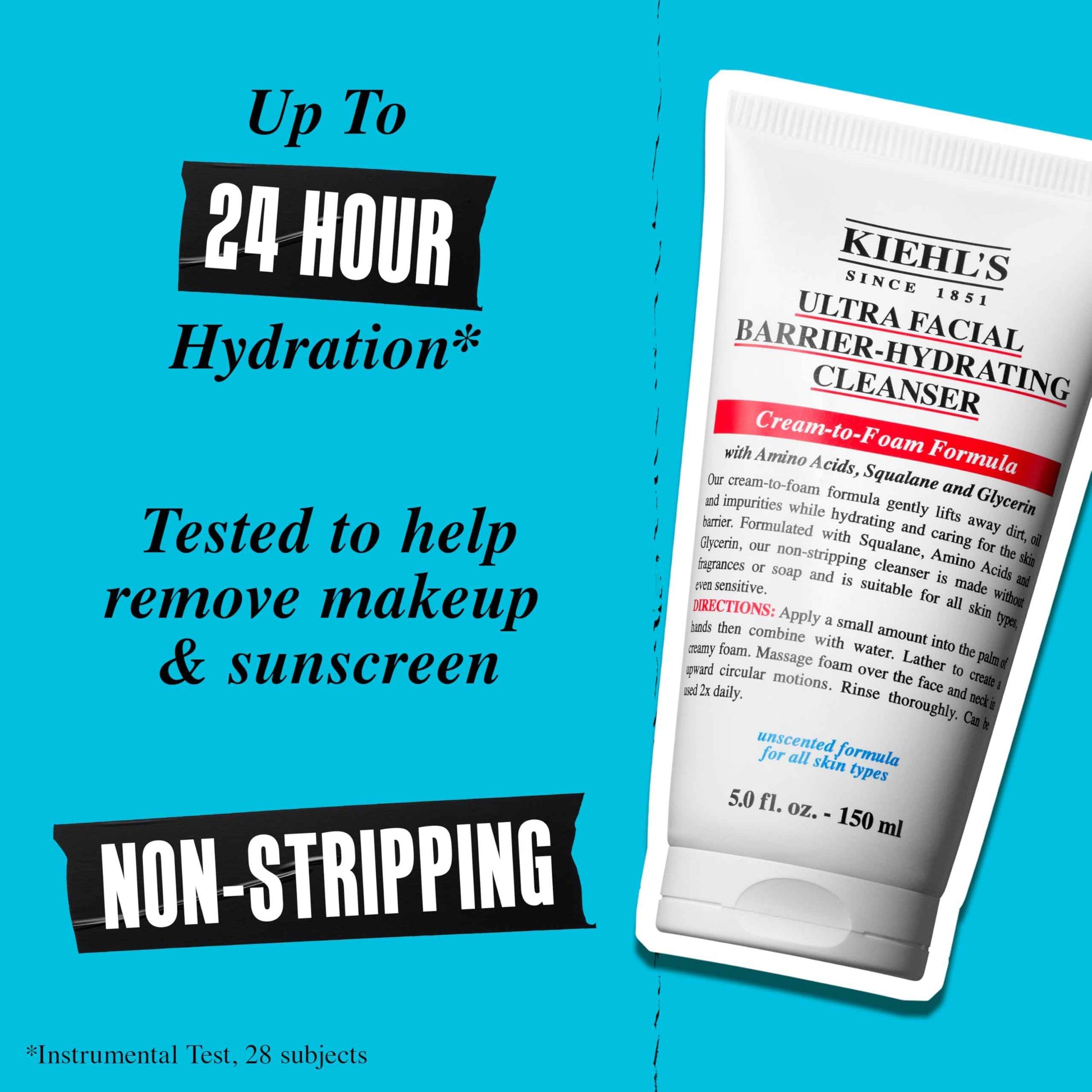 Kiehl's Ultra Facial Barrier-Hydrating Cleanser, Cream-To-Foam Non-Stripping Daily Face Wash For All Skin Types, Including Sensitive - 2.5 Fl Oz
