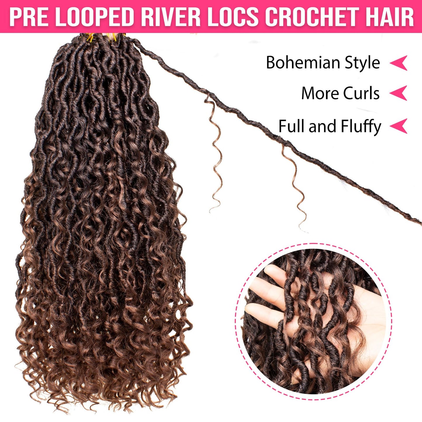 RuiYok 30 Inch Goddess Locs Crochet Hair 8 Packs Ombre Crochet Goddess locs Boho Hippie Locs Hair Faux Locs Crochet Hair with Curly Ends Pre-looped River Locs Crochet Hair for Black Women(T30#)