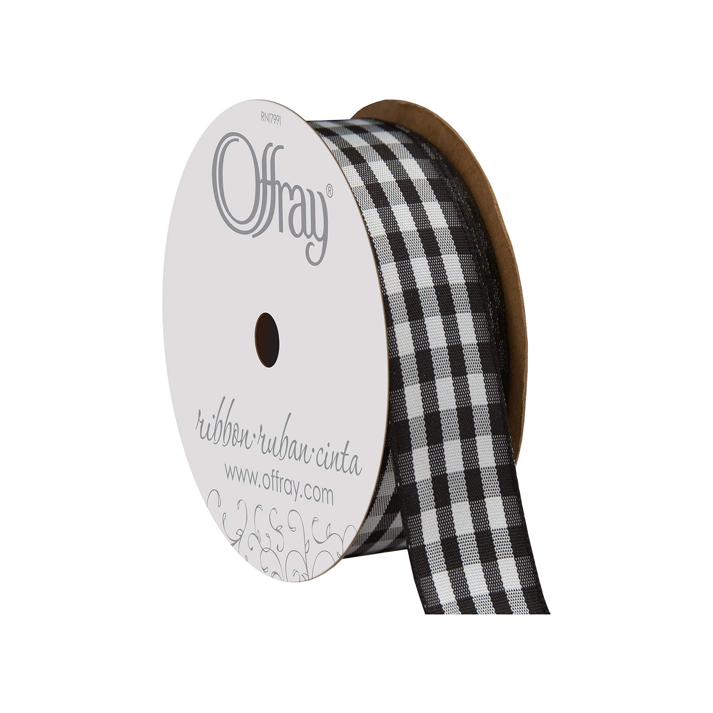 Offray Taffeta Gingham Check Craft Ribbon, 7/8-Inch x 9-Feet, Black