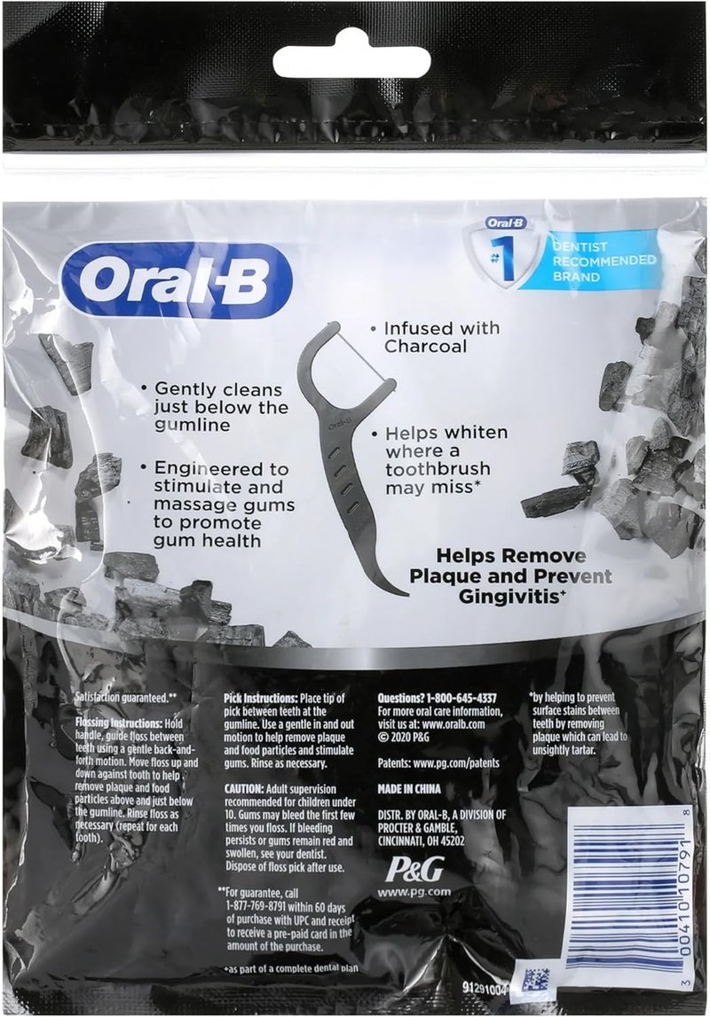 Oral-B Charcoal Infused Mint Dental Floss Picks - 75 Count for Fresh Breath & Effective Cleaning