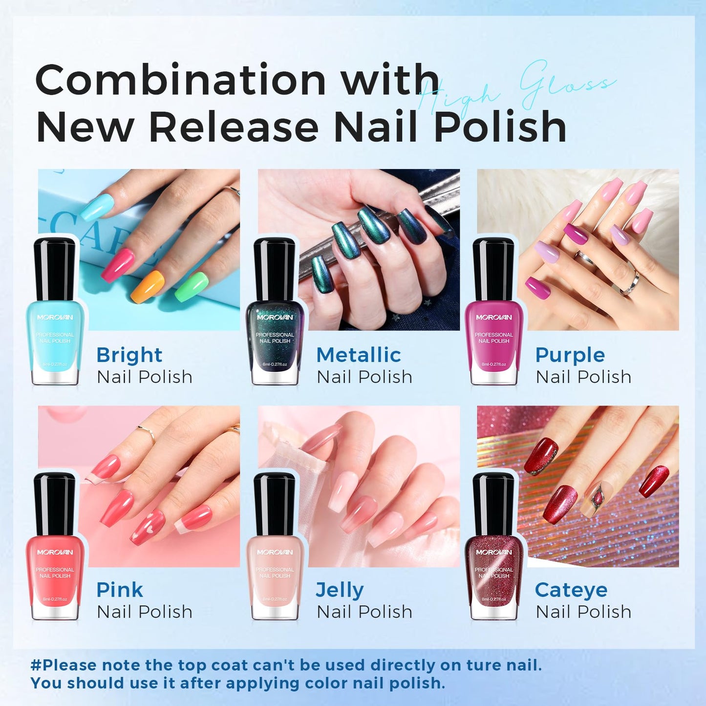 Morovan Top Coat Nail Polish: Clear Quick Dry High Glossy Nail Polish Shiny No Chip Long Lasting Air Dry Top Coat for Nail Art Manicure Salon Quality