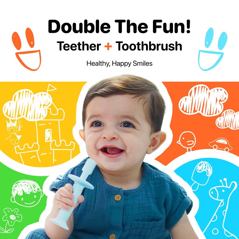 KLOUDYS Vibrating Baby Teether & Toothbrush l Teething Relief & Bone Conduction Music l Soft BPA-Free Silicone Baby teethers, Oral Sensory chew Toys for Kids & Babies,Teething Toys 9-24 Months, Blue