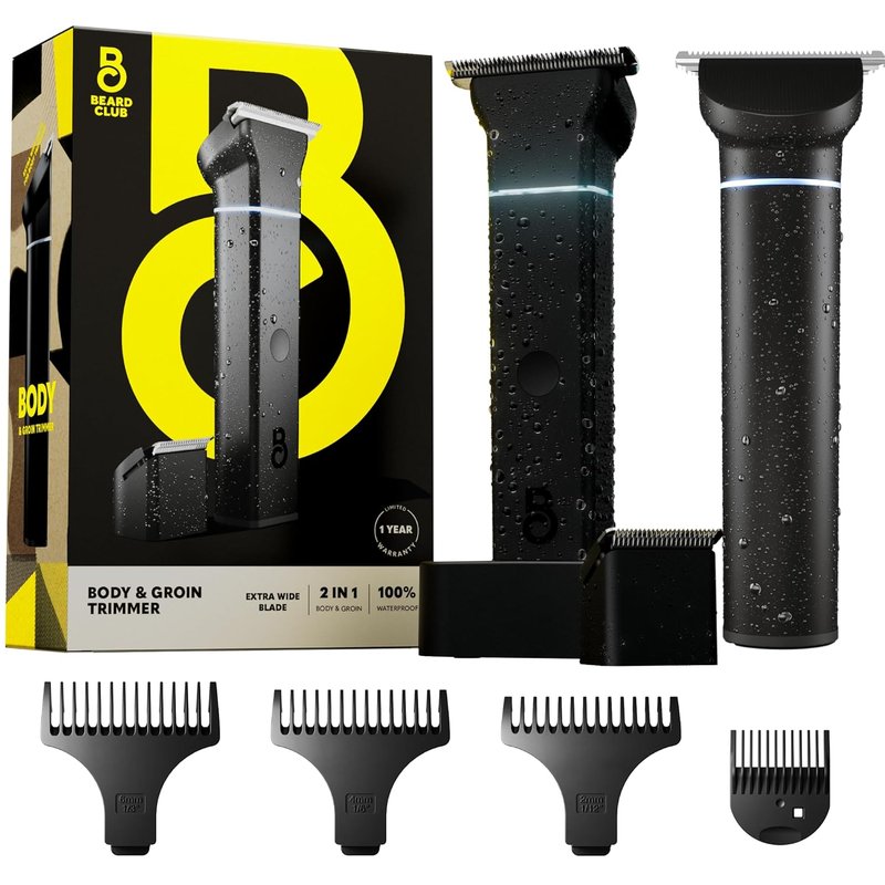 Beard Club Manscape Body Hair Trimmer for Men - Rechargeable Waterproof Electric Shaver | Ceramic Blade, Wet/Dry Use