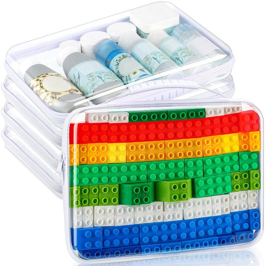 Sanwuta 4 Pcs Clear Hard Zipper Case with Handle Office Storage Cases Hard Plastic Pouches Transparent Bins for Crafts, Snacks, Cosmetics, Puzzles(12.6 x 9 x 2 Inches,White)