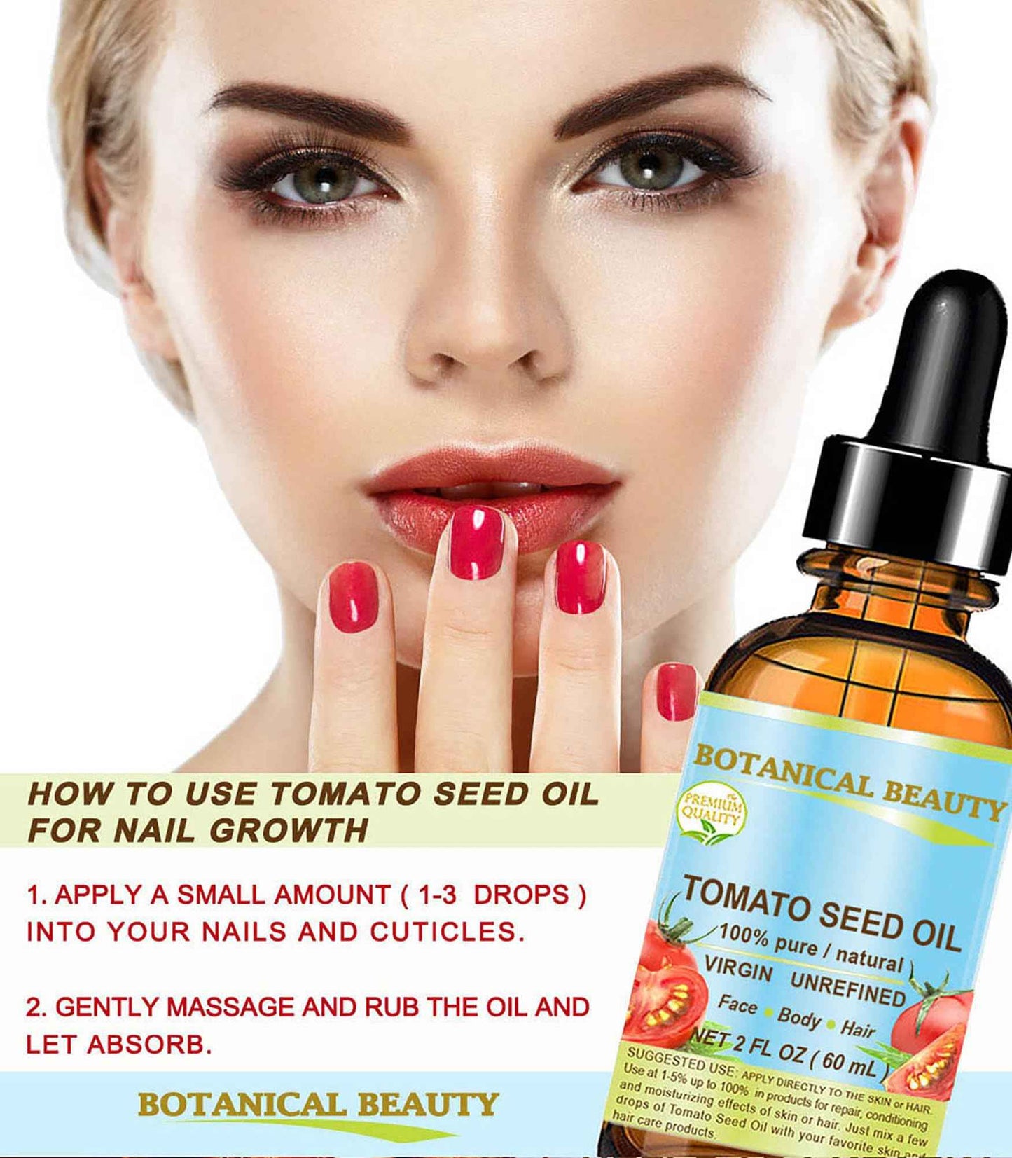 Botanical Beauty TOMATO SEED OIL 100% Pure Natural Virgin Unrefined Cold-pressed Carrier Oil for Face, Skin, Body, Hair, Lip, Nails. Rich in Vitamin E, Lycopene (1 Fl Oz)