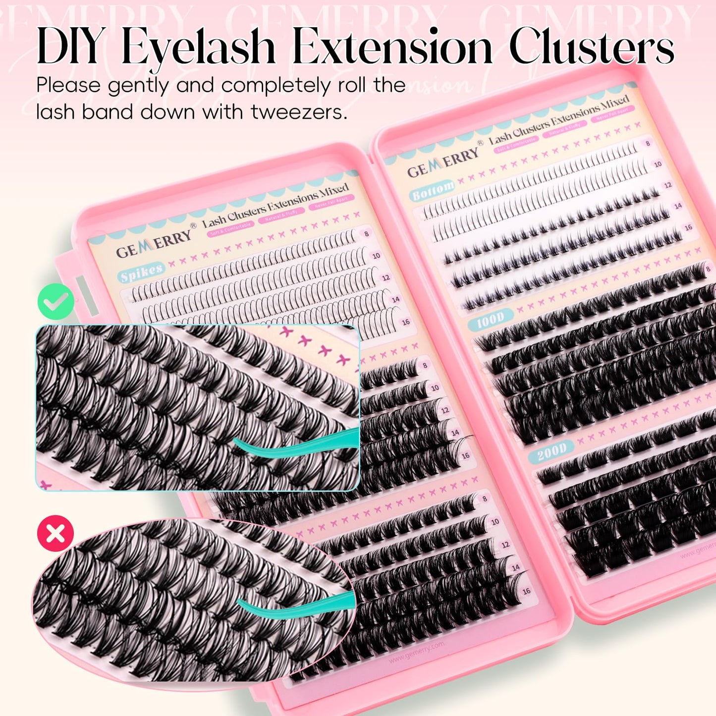GEMERRY Spikes Lash Clusters 60D 80D 100D 200D Eyelashes Clusters Extensions 8-16mm Individual Lashes D Curl Fluffy Wispy False Eyelashes Cluster Lashe DIY Cluster for Beginners