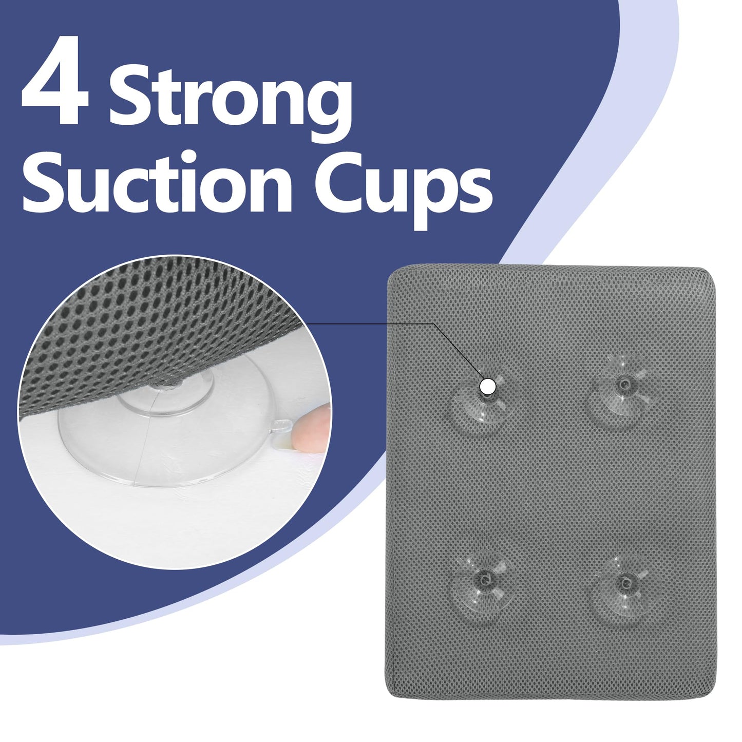 MABOZOO Bath Cushion for Tub with Powerful 4 Non-Slip Suction Cups,Quick Dry Mesh Bathtub Mat,Spa Pillow Bath Accessories for Adults Indoor Outdoor (Gray)