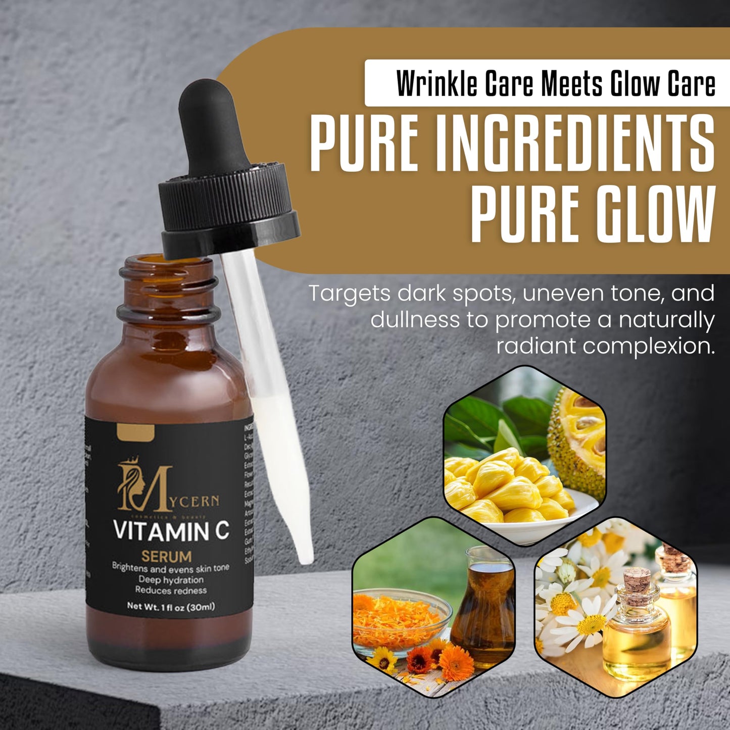 MyCern Vitamin C Serum for Face – Brightening & Hydrating Face Serum, Non-Greasy, with L-Ascorbic Acid & Ferulic Acid, Antioxidant Skin Care for Radiant, Smooth Skin, 1 fl oz