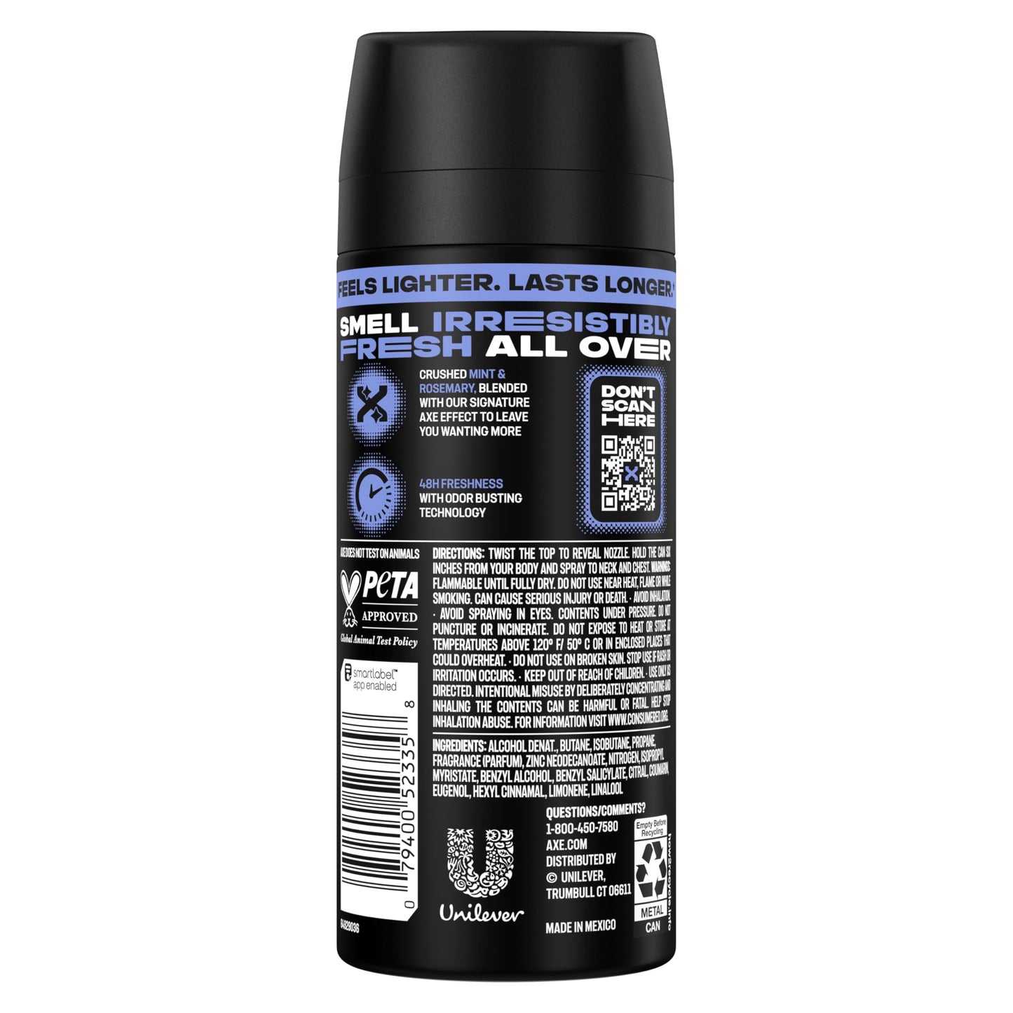 AXE Body Spray Phoenix 4 Count Apollo 48 Hour All Over Fresh Aluminum Free 2.9 oz